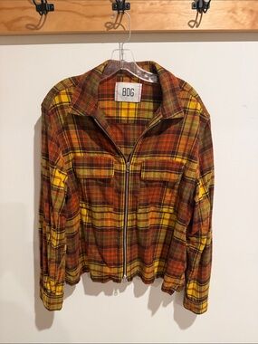 BDG Plaid Zip Jacket in Yellow, Brown & Green